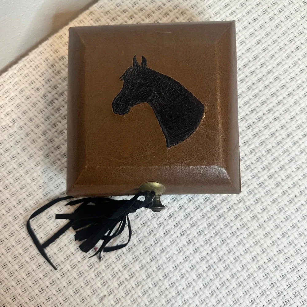 Equestrian Jewelry Box Brown Horse Tassel Dark Academia Velvet Western Cowgirl